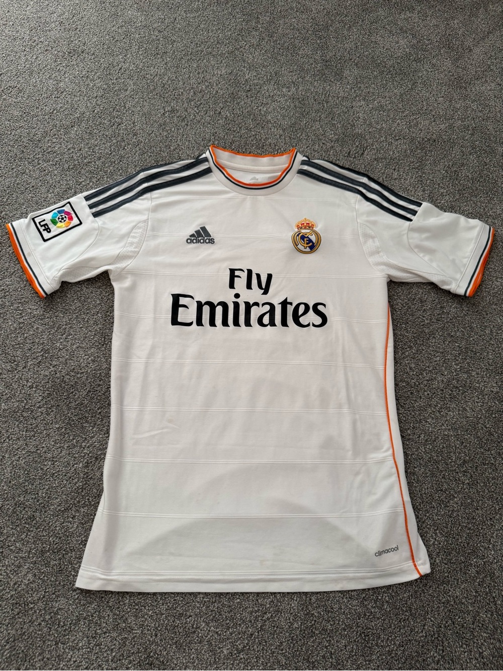 adidas White Real Madrid Kids Soccer Jersey with Orange Trim